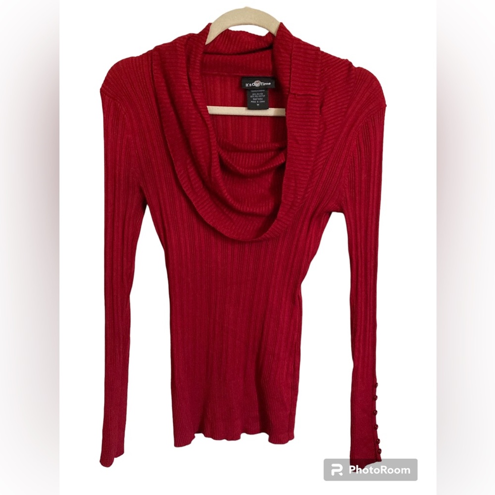 🌞It’s Our Time Red Cowl Neck Ribbed Long Sleeve with Button Detail Sweater #R